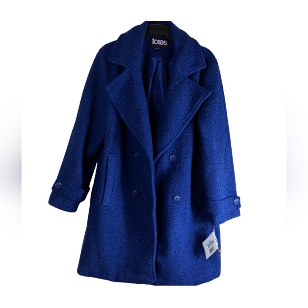 NWT TOTES WOMEN'S TEXTURED DRESSY PEA COAT BLUE JACKET LARGE NEW